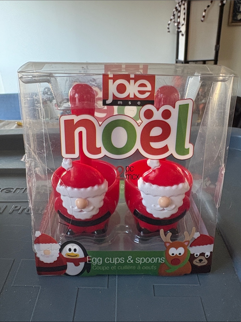 Joie Noël Santa Egg Cups and Spoons – Red and White Holiday Set